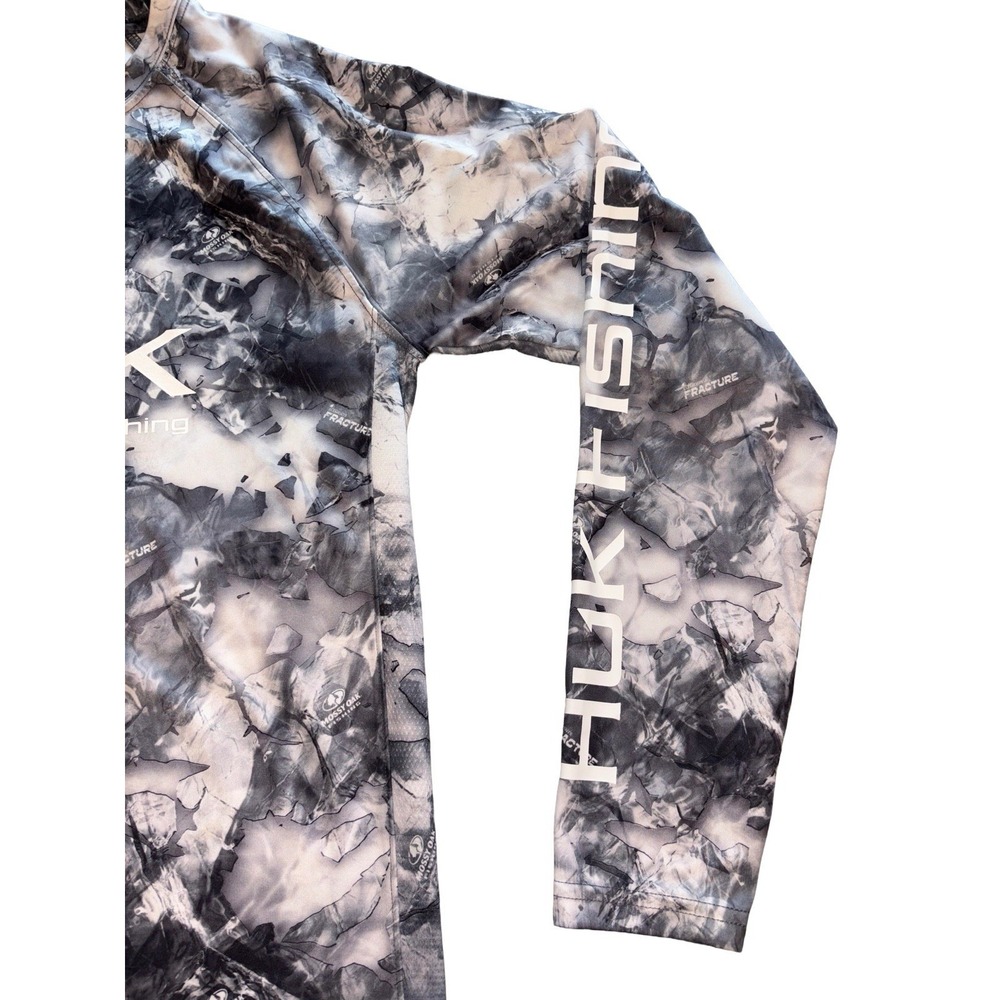 Huk Mossy Oak Fishing Long Sleeve High Stretch Fishing Shirt White Grey Mens S‎